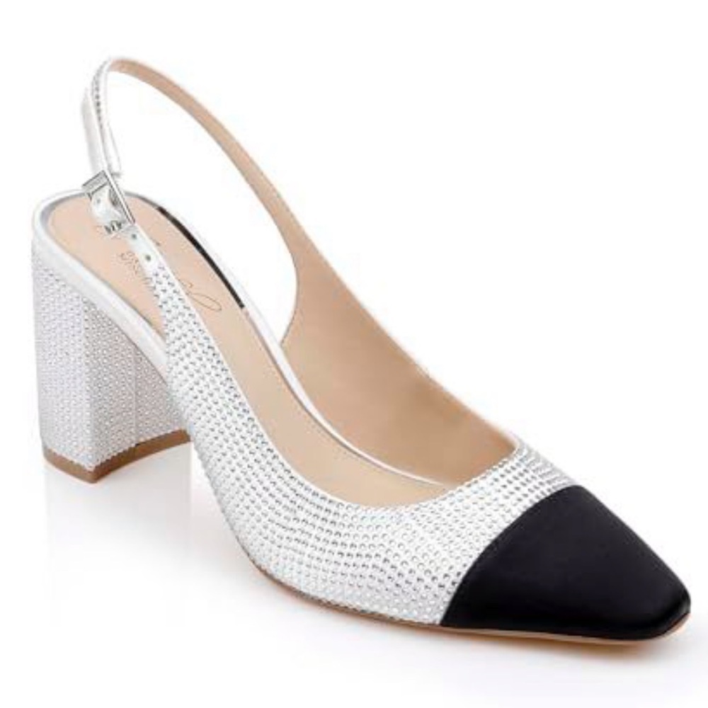 Jewel Badgley Mischka Tatum Slingback Block Heels with Capped Toe size 9 NEW